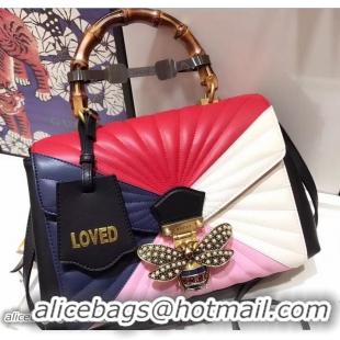 Good Quality Gucci Queen Margaret Quilted Leather Metal Bee Top Handle Medium Bag 476531 Blue/Red/Pink/White