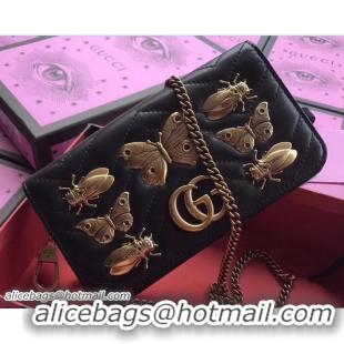 Good Product Gucci GG Marmont Metal Animal Insects Studs Mini Bag 488426 Black 2017