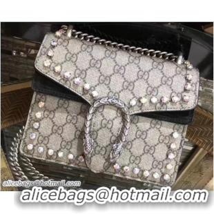 Classic Hot Gucci Mini Dionysus Crystal GG Supreme Canvas Shoulder Bag 421970 Black 2017