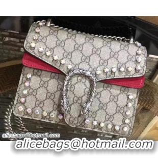 Traditional Specials Gucci Mini Dionysus Crystal GG Supreme Canvas Shoulder Bag 421970 Red 2017