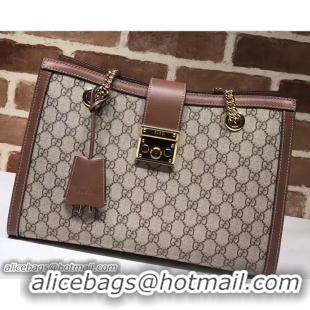 Shop Duplicate Gucci Padlock GG Supreme Canvas Shoulder Medium Bag 479197 Brown 2017