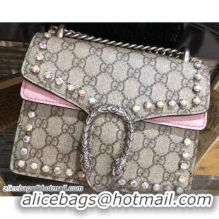 Classic Gucci Mini Dionysus Crystal GG Supreme Canvas Shoulder Bag 421970 Pink 2017