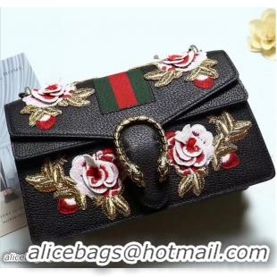 Classic Specials Gucci Web Embroidered Floral Dionysus Leather Shoulder Small Bag 400249 Black 2017