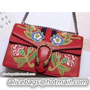 Big Discount Gucci Web Embroidered Floral Dionysus Leather Shoulder Small Bag 400249 Red 2017