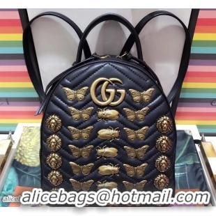 Low Price Gucci GG Marmont Metal Animal Insects Studs Leather Backpack Bag 476671 Black 2017