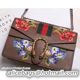 Cheap Price Gucci Web Embroidered Floral Dionysus Leather Shoulder Small Bag 400249 Coffee 2017