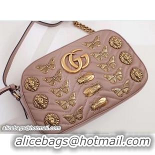 Classic Gucci GG Marmont Metal Animal Insects Studs Shoulder Small Bag 447632 Apricot 2017