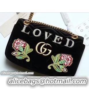 Shop Cheap Gucci GG Marmont Chevron Velvet Small Chain Shoulder Bag 443497 Embroidered Loved And Floral Black 2017