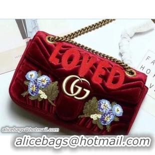 Shop Gucci GG Marmont Chevron Velvet Small Chain Shoulder Bag 443497 Embroidered Loved And Floral Bordeaux 2017