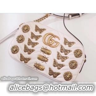 Popular Style Gucci GG Marmont Metal Animal Insects Studs Shoulder Small Bag 447632 White 2017