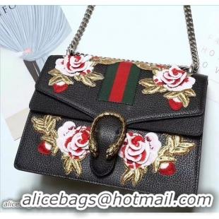 Classic Hot Gucci Web Embroidered Floral Dionysus Leather Shoulder Medium Bag 403348/400235 Black 2017