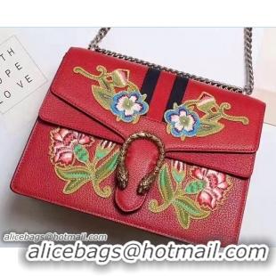 Good Quality Gucci Web Embroidered Floral Dionysus Leather Shoulder Medium Bag 403348/400235 Red 2017