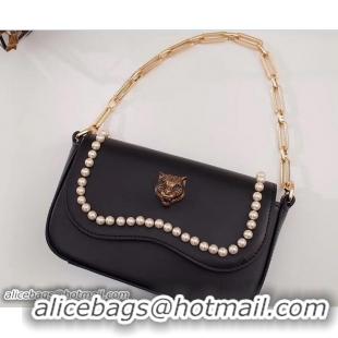 Unique Discount Gucci Pearl Embellished Tiger Broadway Chain Shoulder Bag 476804 Black 2017