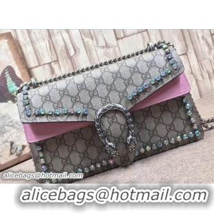 Design Gucci Crystals Dionysus GG Supreme Shoulder Small Bag 400249 Pink 2017