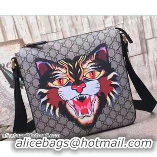 Most Popular Gucci Angry Cat Print GG Supreme Flat Messenger Bag 473886 2017