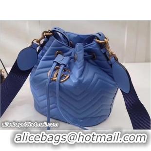 Top Grade Gucci Sylvie Web Strap GG Marmont Chevron Quilted Leather Bucket Bag 476674 Blue 2017