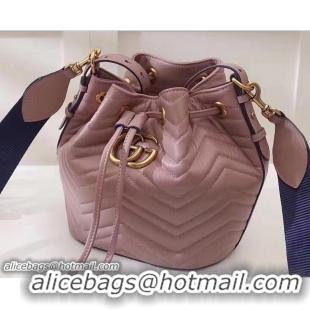 Design Cheap Gucci Sylvie Web Strap GG Marmont Chevron Quilted Leather Bucket Bag 476674 Nude 2017