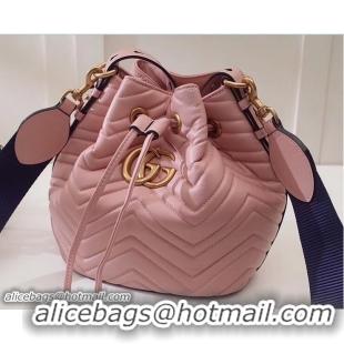 Most Popular Gucci Sylvie Web Strap GG Marmont Chevron Quilted Leather Bucket Bag 476674 Pink 2017