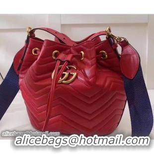 Durable Discount Gucci Sylvie Web Strap GG Marmont Chevron Quilted Leather Bucket Bag 476674 Red 2017