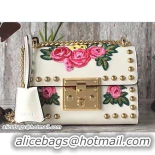 Sophisticated Gucci Padlock Shoulder Small bag 432182 Rose Embroidered White 2017