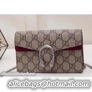 Original Cheap Gucci Dionysus Chain Super Mini Bag 476432 GG Supreme Dark Red 2017