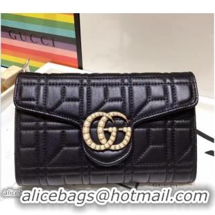 Trendy Design Gucci GG Pearls Marmont Matelassé Chain Mini Bag 443122 Black 2017