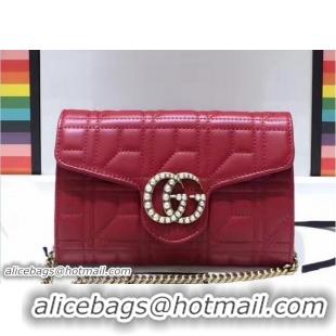 Classic Hot Gucci GG Pearls Marmont Matelassé Chain Mini Bag 443122 Red 2017