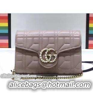 Crafted Gucci GG Pearls Marmont Matelassé Chain Mini Bag 443122 Nude 2017