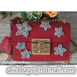 Unique Discount Gucci Padlock Shoulder Small bag 432182 Crystal Embroidered Star Red 2017