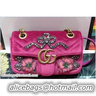 Traditional Specials Gucci GG Marmont Chevron Embroidered Crystal Bow Velvet Mini Bag 446744 Pink 2017