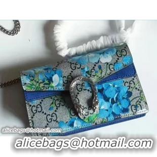 Pretty Style Gucci Dionysus Chain Super Mini Bag 476432 GG Blue Blooms 2017