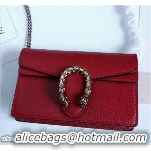 Stylish Gucci Dionysus Chain Super Mini Bag 476432 Leather Red 2017