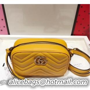 Duplicate Gucci GG Marmont Matelassé Chevron Mini Chain Shoulder Camera Bag 448065 Yellow 2017