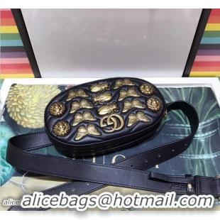 Unique Style Gucci GG Marmont Metal Animal Insects Studs Leather Belt Bag 491294 Black 2017