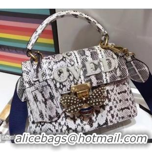 Luxury Gucci Queen Margaret Snakeskin Metal Bee Detail Top Handle Bag 476541 2017