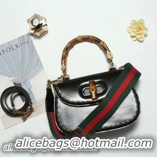 Stylish Gucci Bamboo Classic Leather Top Handle Bag 495880 Black