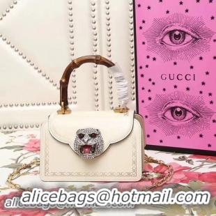 Low Price Gucci Frame Print Leather Top Handle Bag 488667 OffWhite