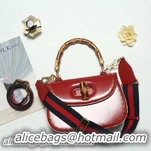 Crafted Gucci Bamboo Classic Leather Top Handle Bag 495880 Red