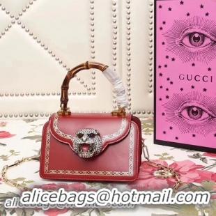 Top Grade Gucci Frame Print Leather Top Handle Bag 488667 Red