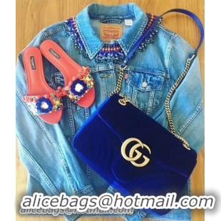 Top Design Gucci GG Marmont Chevron Velvet Shoulder Bag 443497 Blue