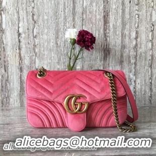 Classic Hot Gucci GG Marmont Chevron Velvet Shoulder Bag 443497 Pink