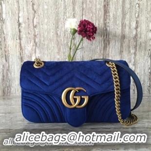 Pretty Style Gucci GG Marmont Chevron Velvet Shoulder Bag 443497 Blue