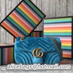 Charming Gucci GG Marmont Chevron Velvet Shoulder Bag 443497 SkyBlue