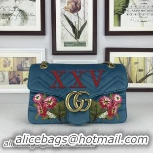 Good Quality Gucci GG Marmont Medium Velvet Bag 443496 Blue