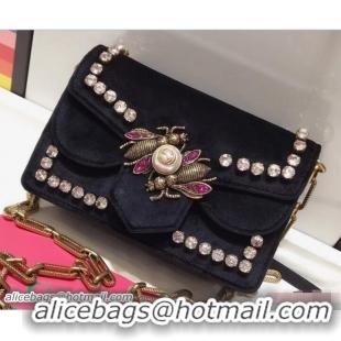 Best Product Gucci Broadway Crystals And Metal Bees Velvet Mini Bag 489218 Black 2017