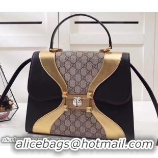 Stylish Gucci Leather And Snakeskin Top Handle Medium Bag 476435 Black/Gold 2018