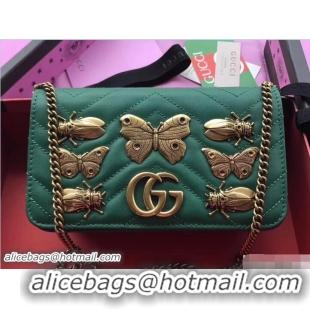 Charming Gucci GG Marmont Metal Animal Insects Studs Mini Bag 488426 Green 2018