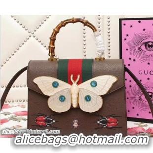 Fashion Gucci Web Moth Leather Medium Top Handle Bag 488691 Coffee 2018