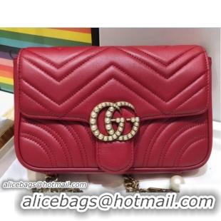 Luxury Gucci Pearls GG Marmont Matelassé Chevron Mini Chain Shoulder Belt Bag 446744/476809 Red 2018