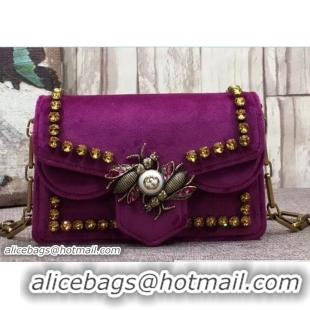 Shop Gucci Broadway Crystals And Metal Bees Velvet Mini Bag 489218 Purple 2018